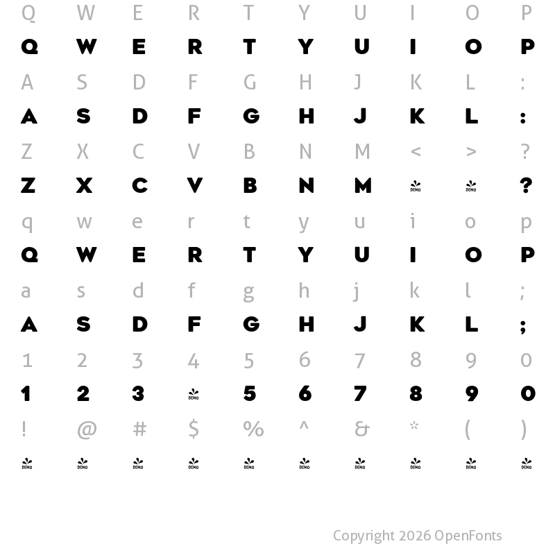 Character Map of FONTSPRING DEMO - Geometos Soft Black Regular