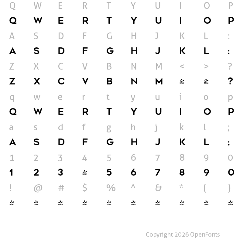 Character Map of FONTSPRING DEMO - Geometos Soft Bold Regular