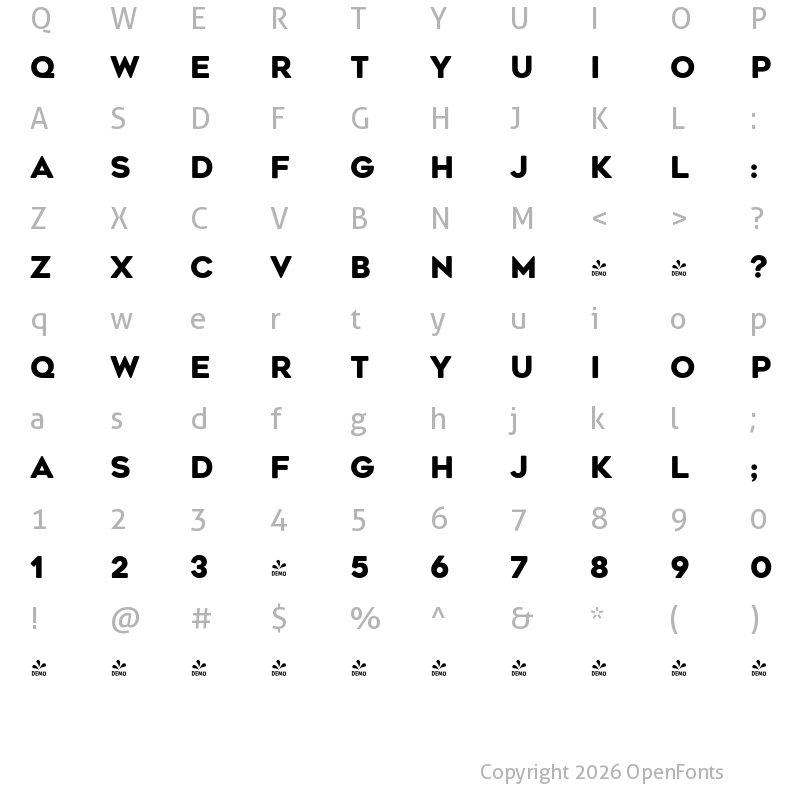 Character Map of FONTSPRING DEMO - Geometos Soft Extra Bold Regular