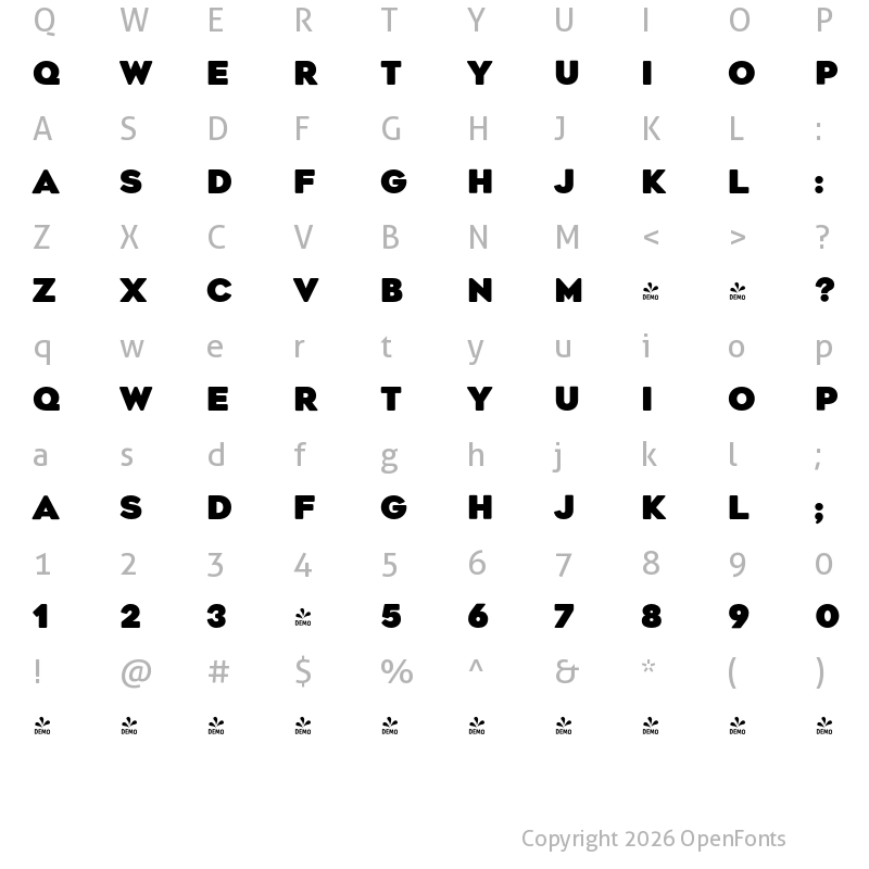 Character Map of FONTSPRING DEMO - Geometos Soft Ultra Regular