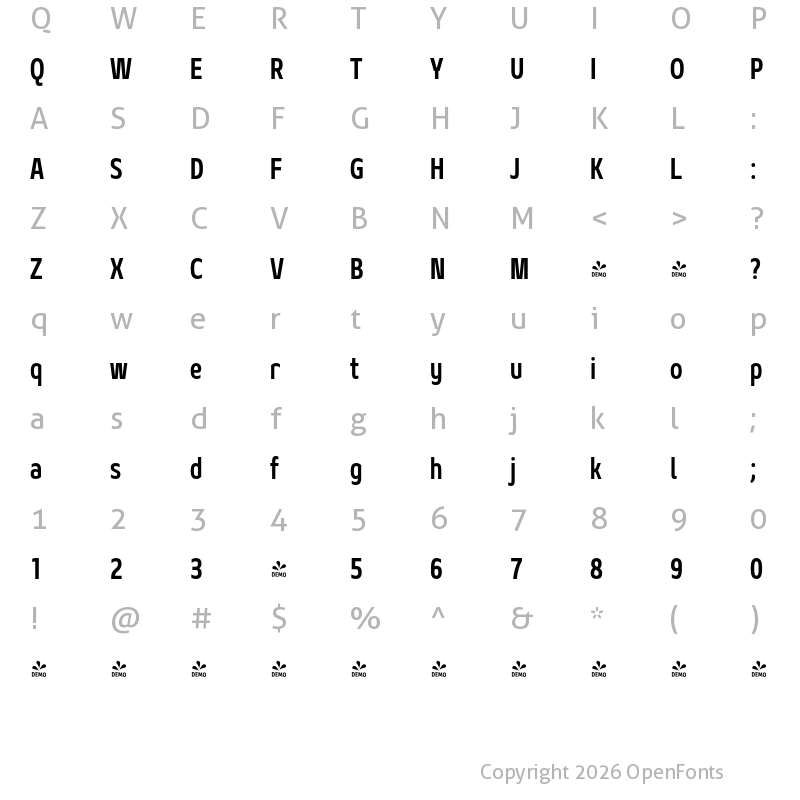 Character Map of FONTSPRING DEMO - Geon Condensed Bold Regular