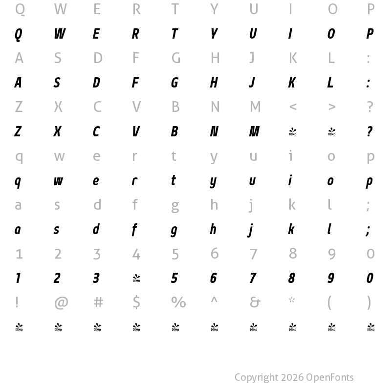 Character Map of FONTSPRING DEMO - Geon Condensed ExtraBold Italic