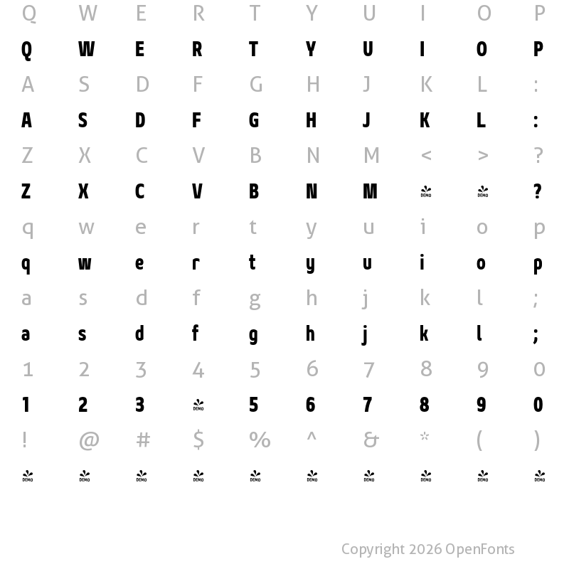 Character Map of FONTSPRING DEMO - Geon Condensed Heavy Regular