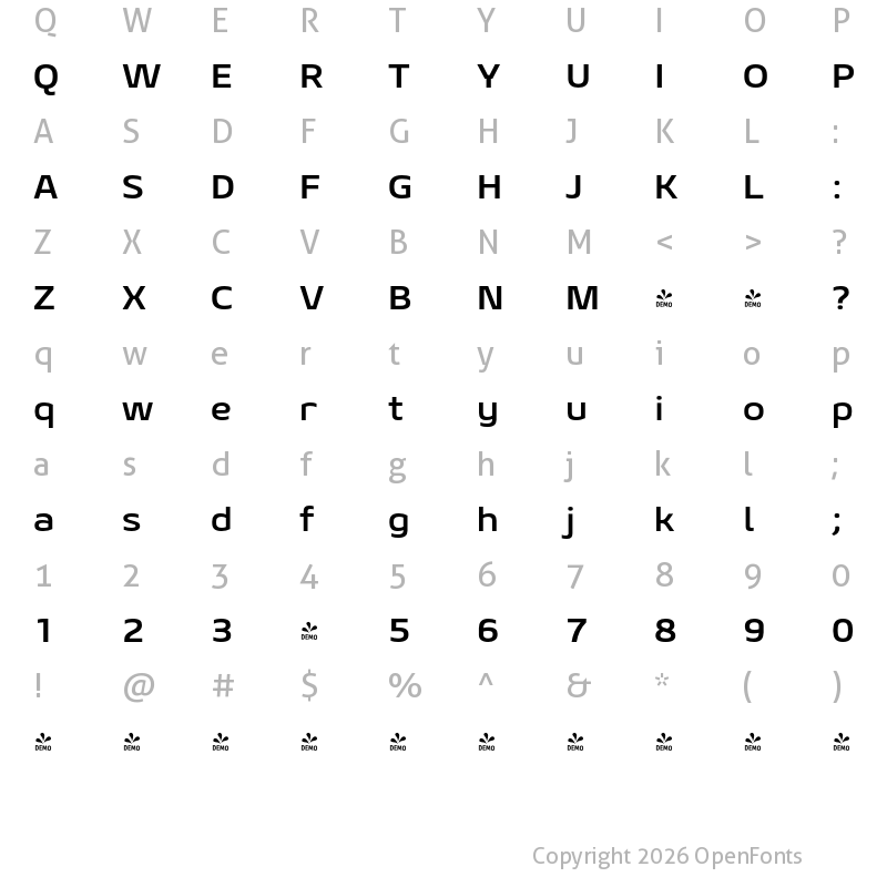 Character Map of FONTSPRING DEMO - Geon Expanded Bold Regular