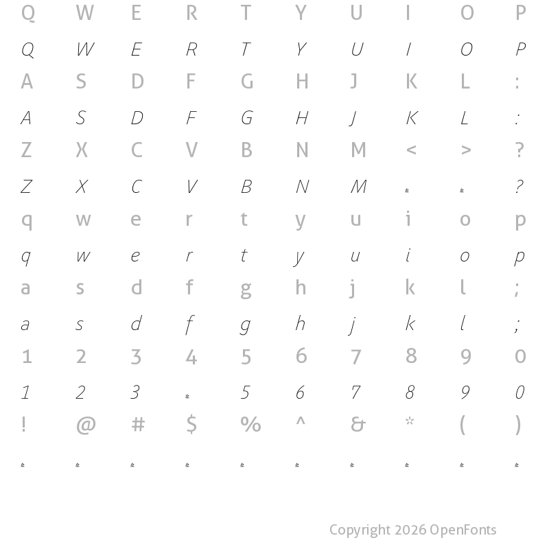 Character Map of FONTSPRING DEMO - Geoso Pro Thin Italic