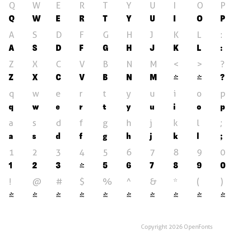 Character Map of FONTSPRING DEMO - Gevher Nr Black Regular