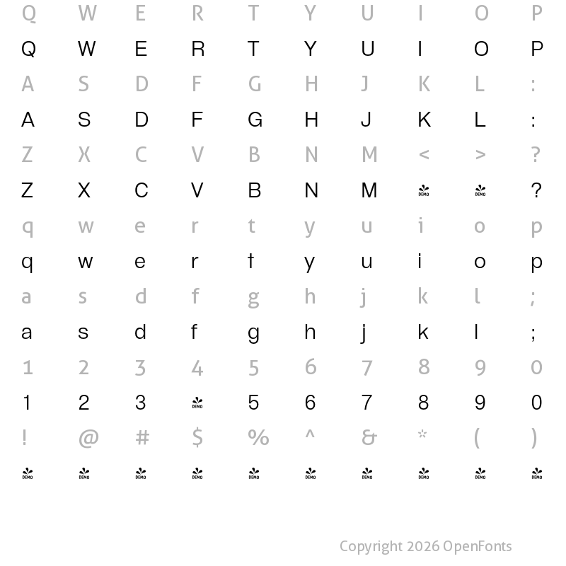 Character Map of FONTSPRING DEMO - GGX88 Lt Regular