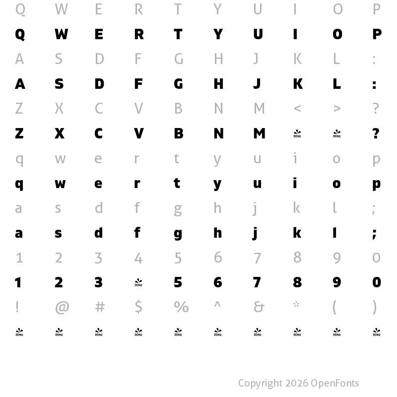 Character Map of FONTSPRING DEMO - Gilam Heavy Regular