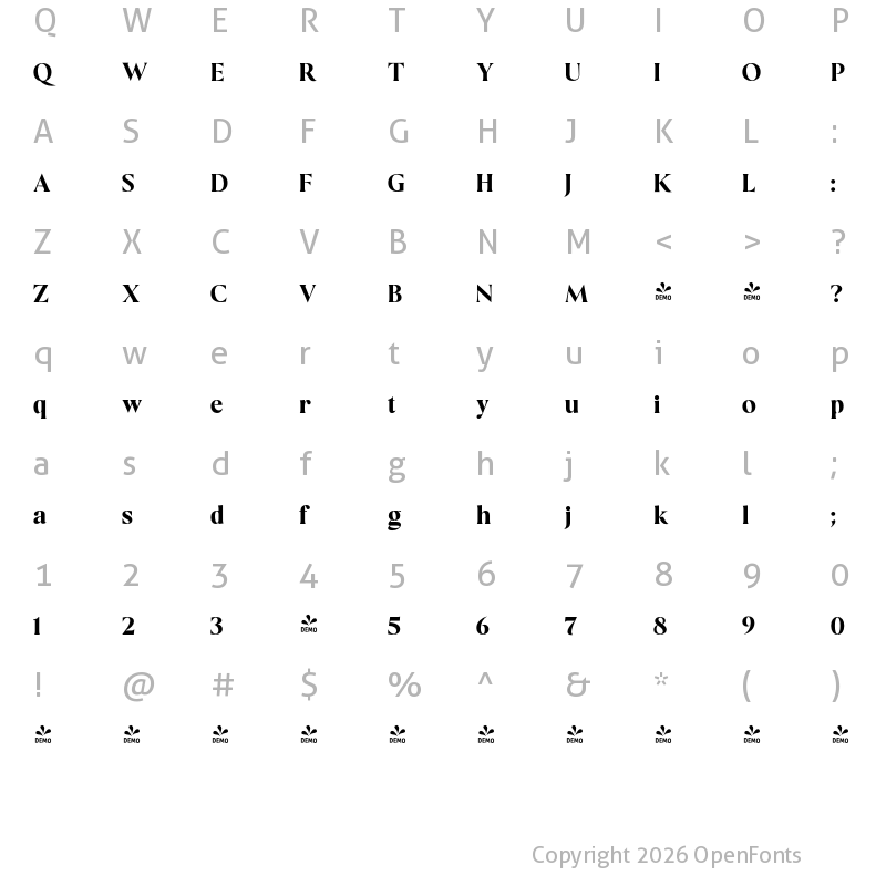 Character Map of FONTSPRING DEMO - Gildan Bold