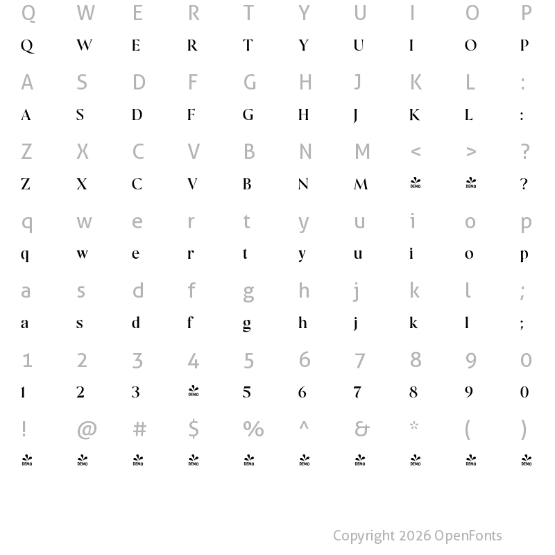 Character Map of FONTSPRING DEMO - Gildan Med Regular