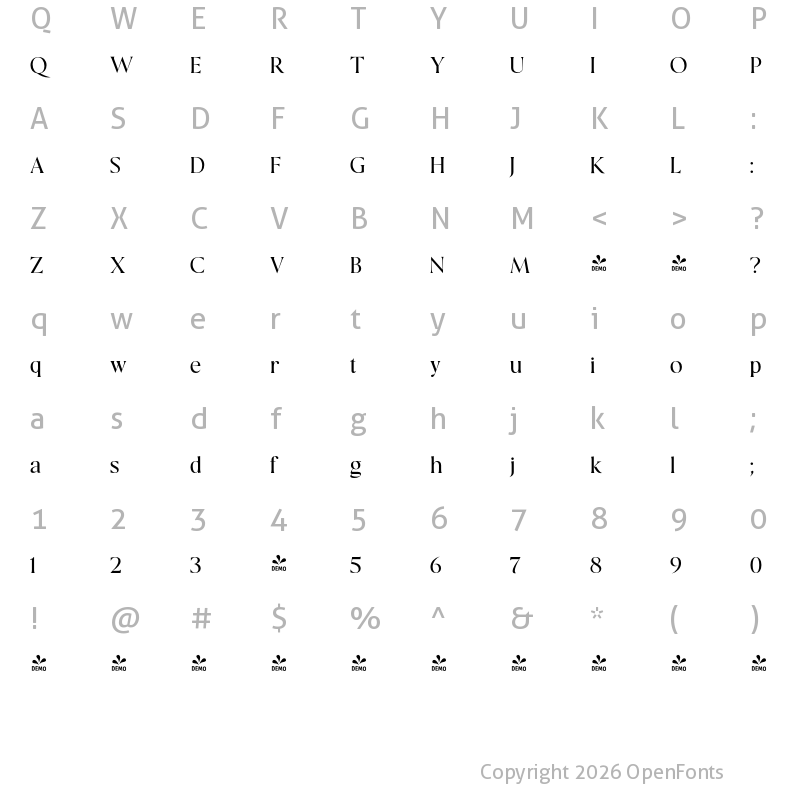 Character Map of FONTSPRING DEMO - Gildan Regular