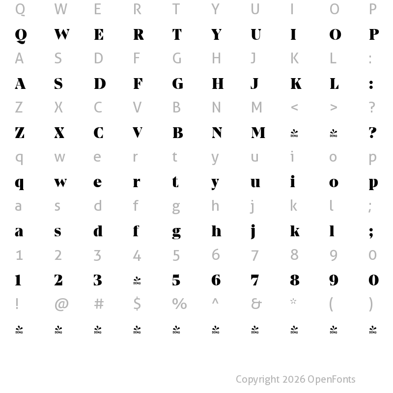Character Map of FONTSPRING DEMO - Gio Black Regular