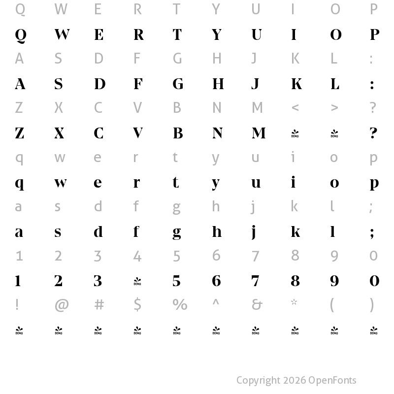 Character Map of FONTSPRING DEMO - Gio Bold