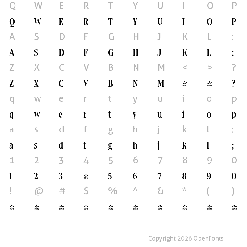 Character Map of FONTSPRING DEMO - Gio Condensed Medium Regular