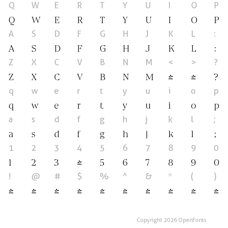Character Map of FONTSPRING DEMO - Gio Extralight Regular