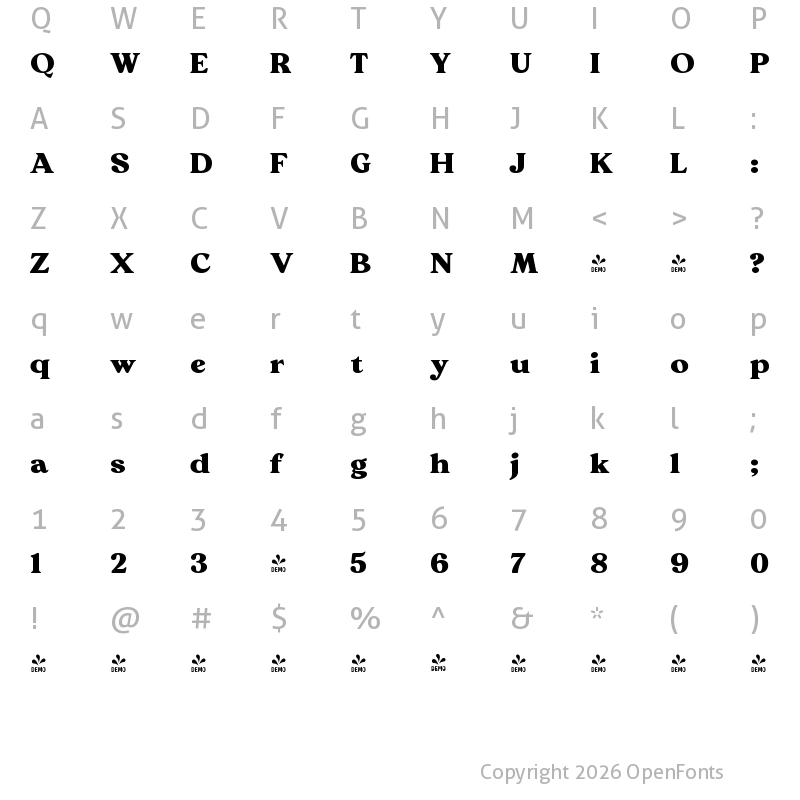 Character Map of FONTSPRING DEMO - Giraffe Bold