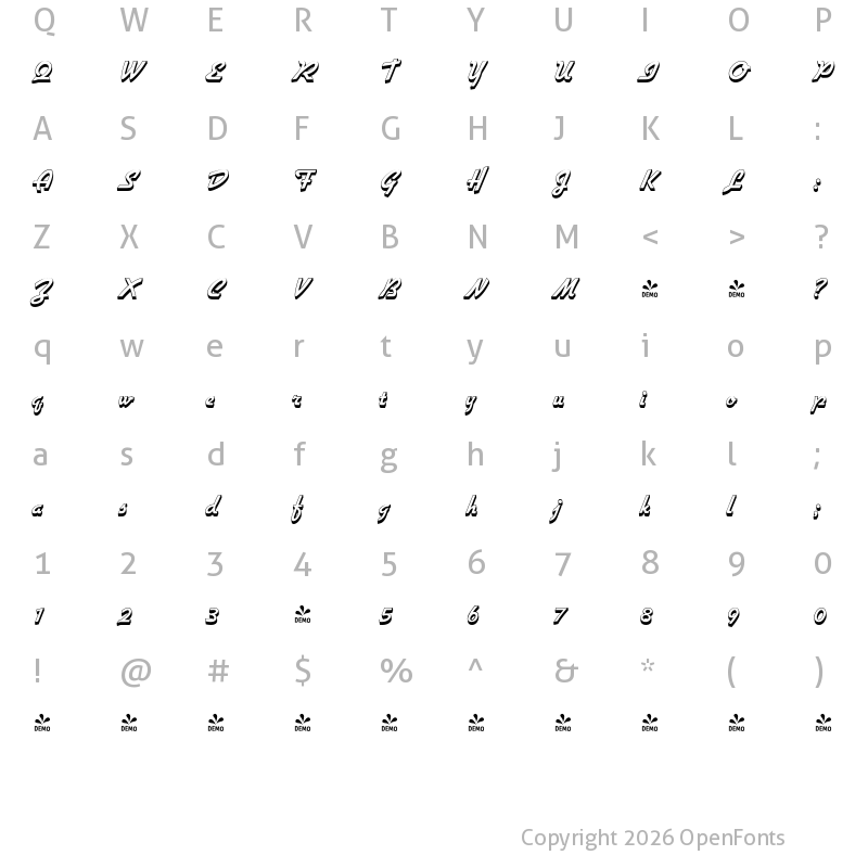 Character Map of FONTSPRING DEMO - Giulio Pro Shaded Regular