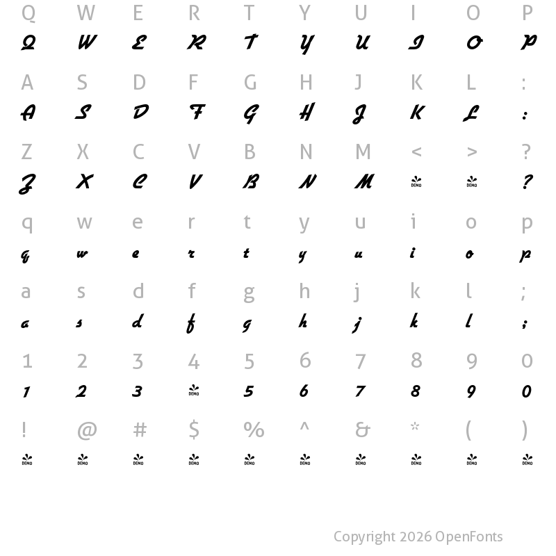 Character Map of FONTSPRING DEMO - Giulio Xbold Regular