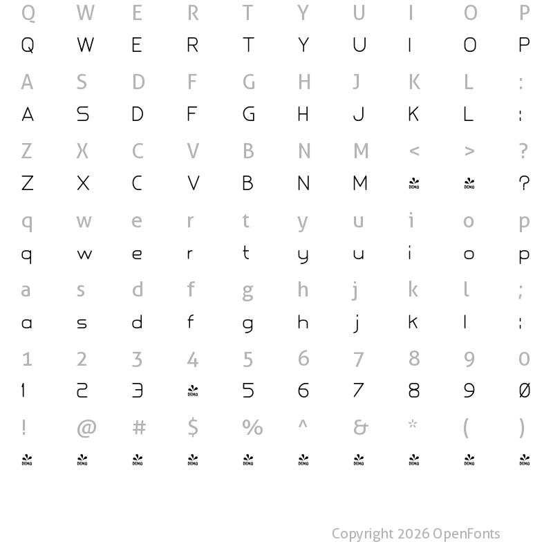 Character Map of FONTSPRING DEMO - Glorifie Regular