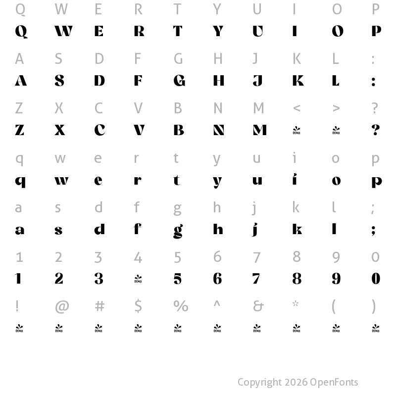 Character Map of FONTSPRING DEMO - Glorify Black Regular