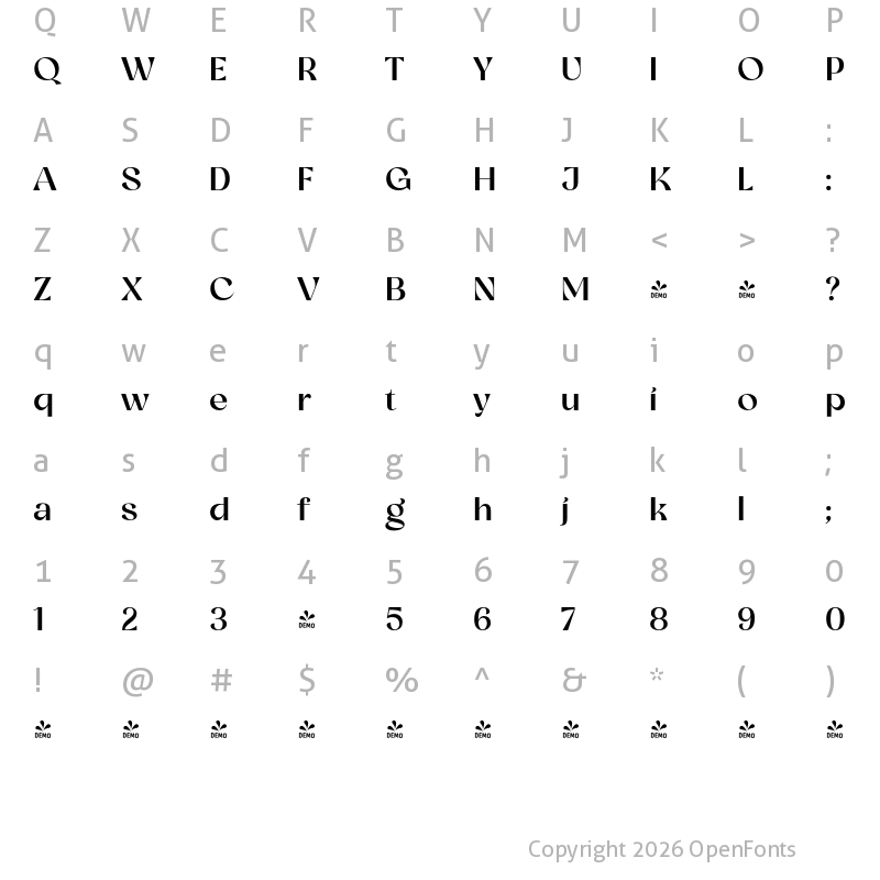 Character Map of FONTSPRING DEMO - Glorify Med Regular