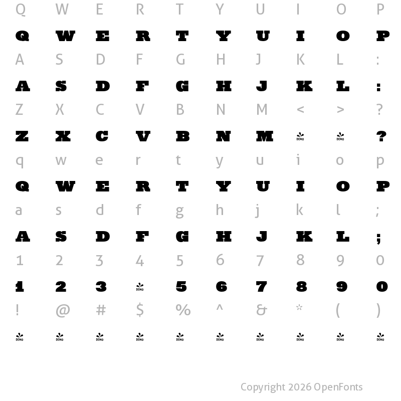 Character Map of FONTSPRING DEMO - Gold Magnum Black Regular