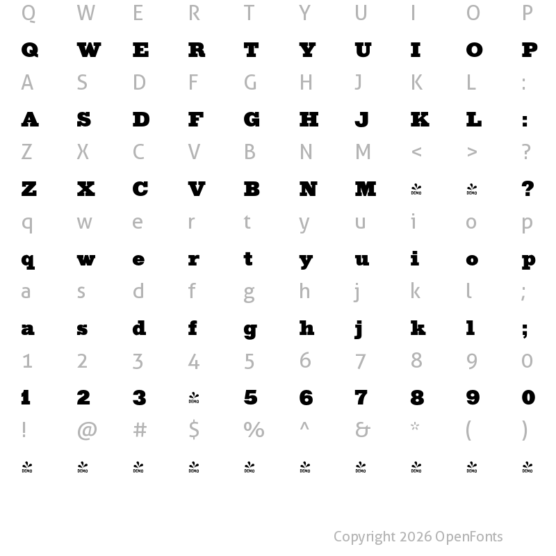 Character Map of FONTSPRING DEMO - Gold Magnum Regular