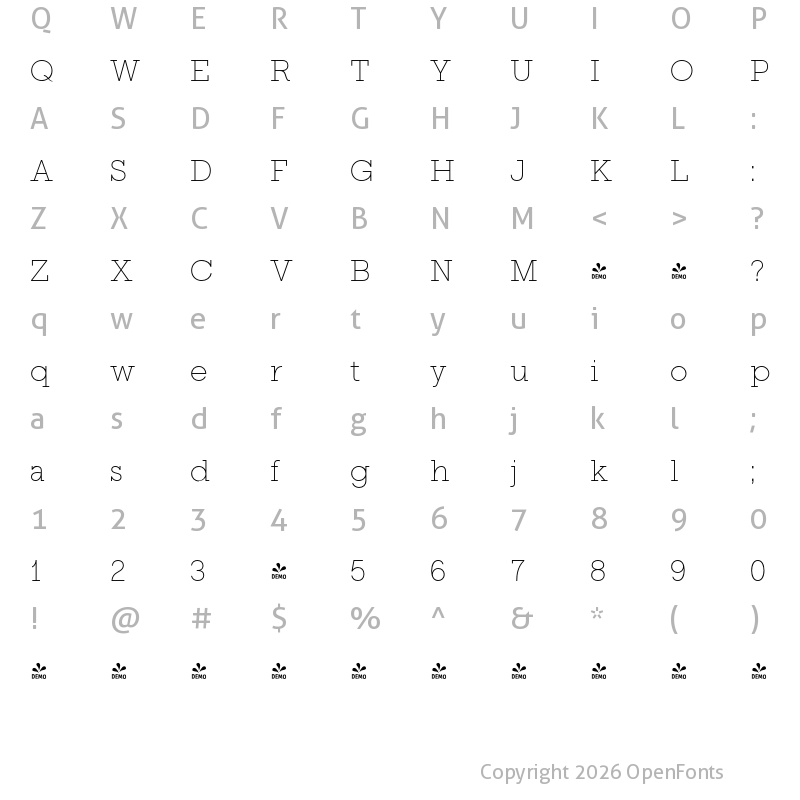 Character Map of FONTSPRING DEMO - Gold Thin Regular