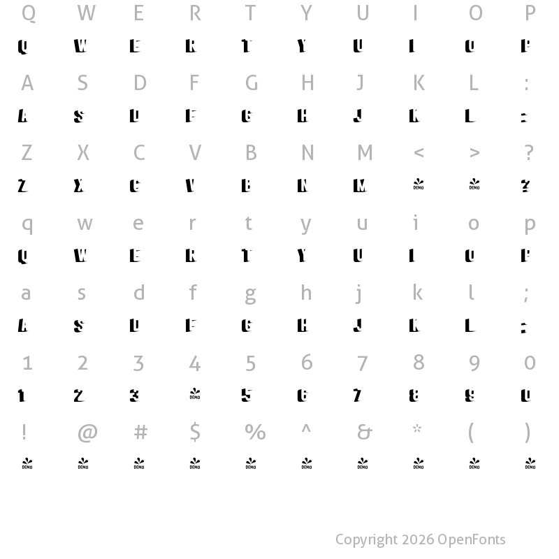 Character Map of FONTSPRING DEMO - Goldana Extrude Shadow Extrude Shadow