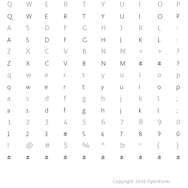 Character Map of FONTSPRING DEMO - Golden Sans UltraLight Regular