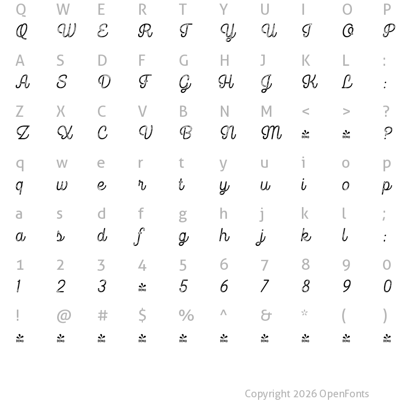 Character Map of FONTSPRING DEMO - Goodwater Print Script 1 Regular