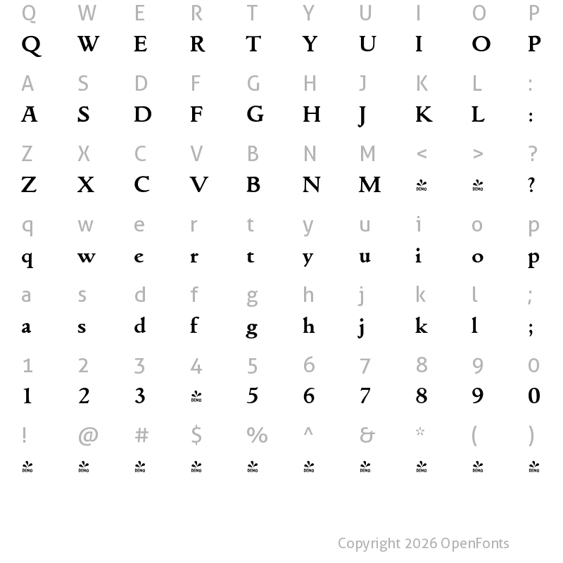 Character Map of FONTSPRING DEMO - Goudita Serial Bold