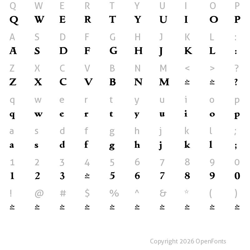Character Map of FONTSPRING DEMO - Goudita Serial Xbold Regular