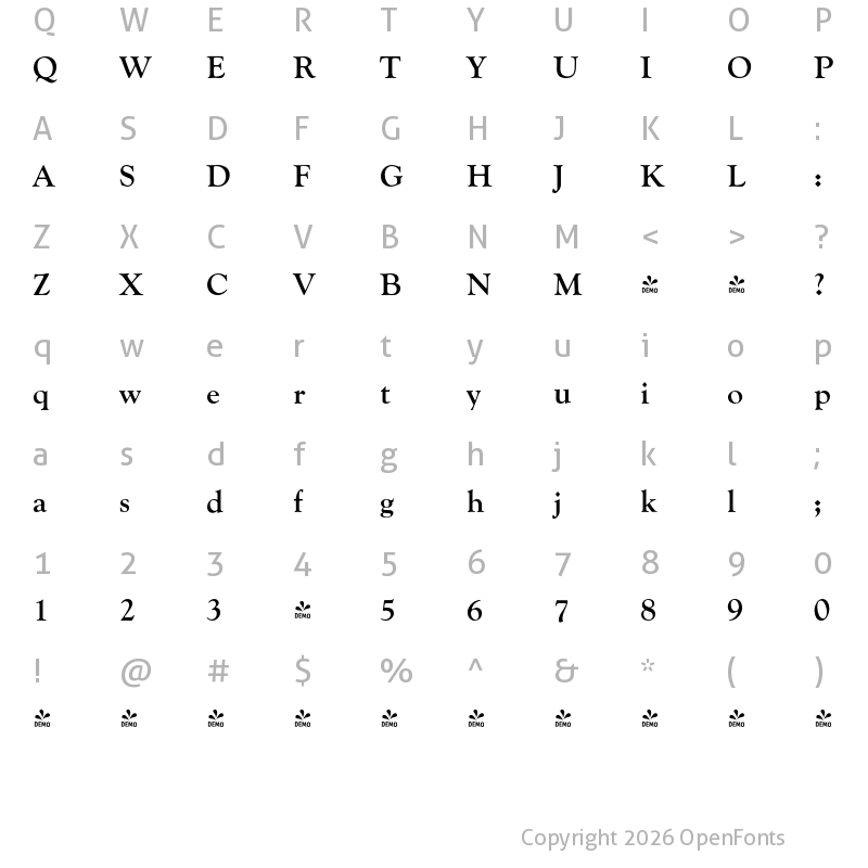 Character Map of FONTSPRING DEMO - Goudy Oldstyle FS Bold