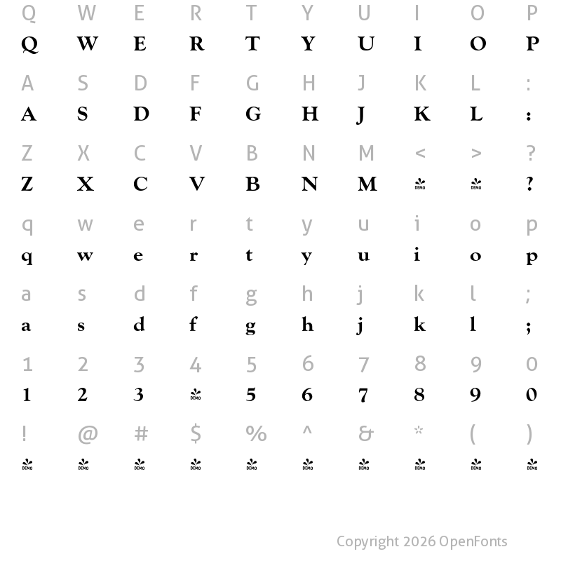 Character Map of FONTSPRING DEMO - Goudy Oldstyle FS ExBd Regular