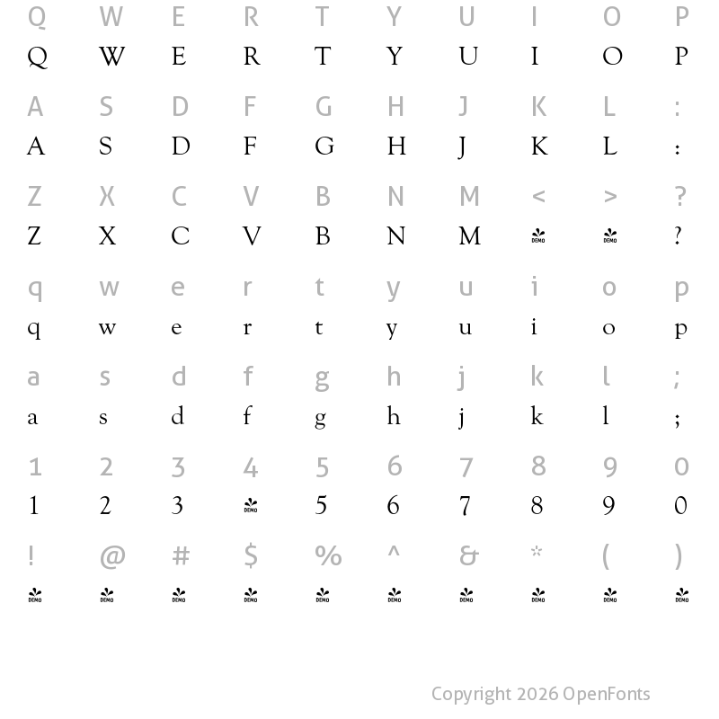 Character Map of FONTSPRING DEMO - Goudy Oldstyle FS Regular