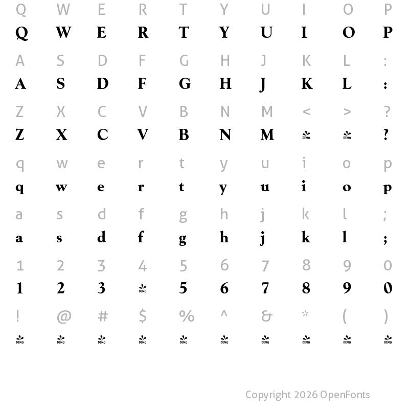 Character Map of FONTSPRING DEMO - Goudy Serial Xbold Regular