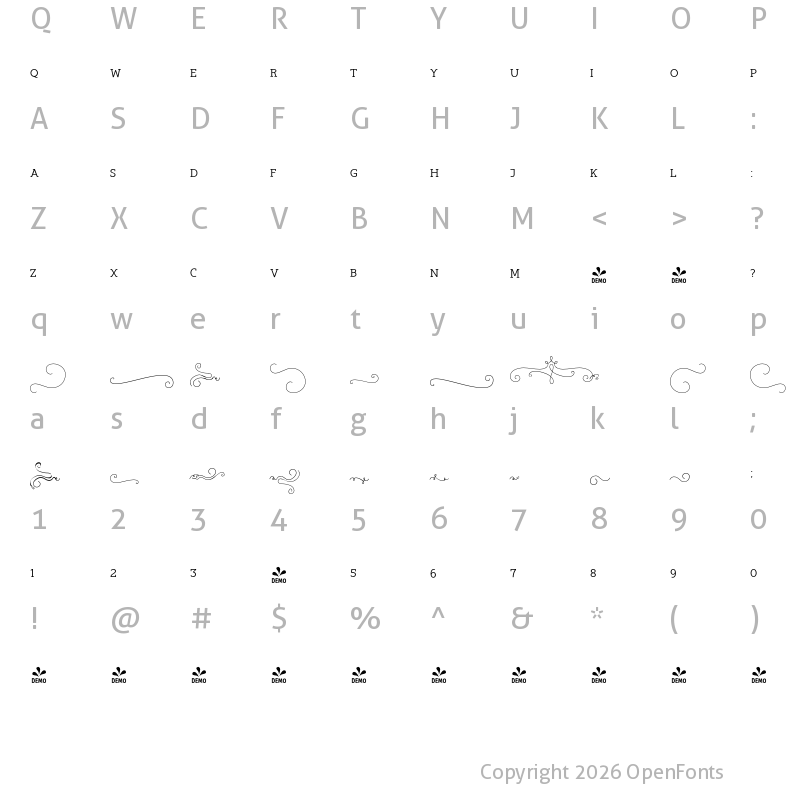 Character Map of FONTSPRING DEMO - Graduate Ornaments Regular