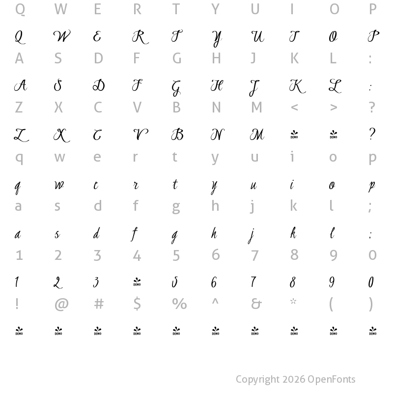 Character Map of FONTSPRING DEMO - GraduateScript Regular Regular