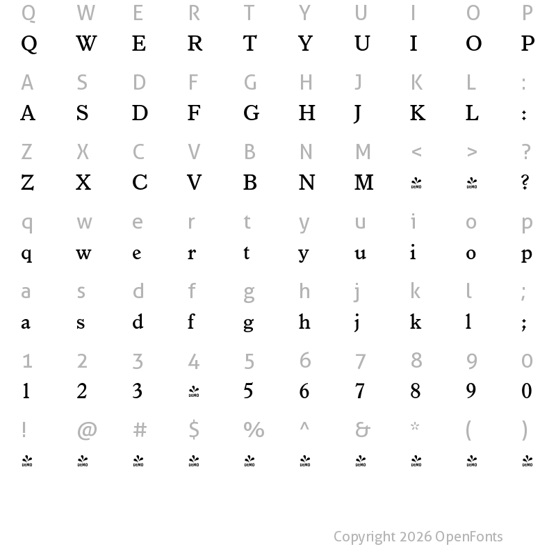 Character Map of FONTSPRING DEMO - Granada Serial Medium Regular
