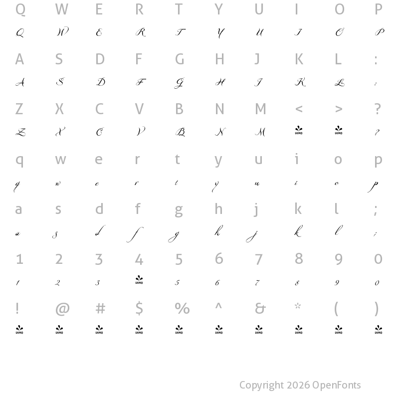 Character Map of FONTSPRING DEMO - GrandezzaAlpha Regular