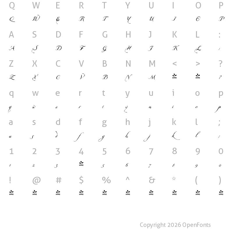 Character Map of FONTSPRING DEMO - GrandezzaBravo Regular