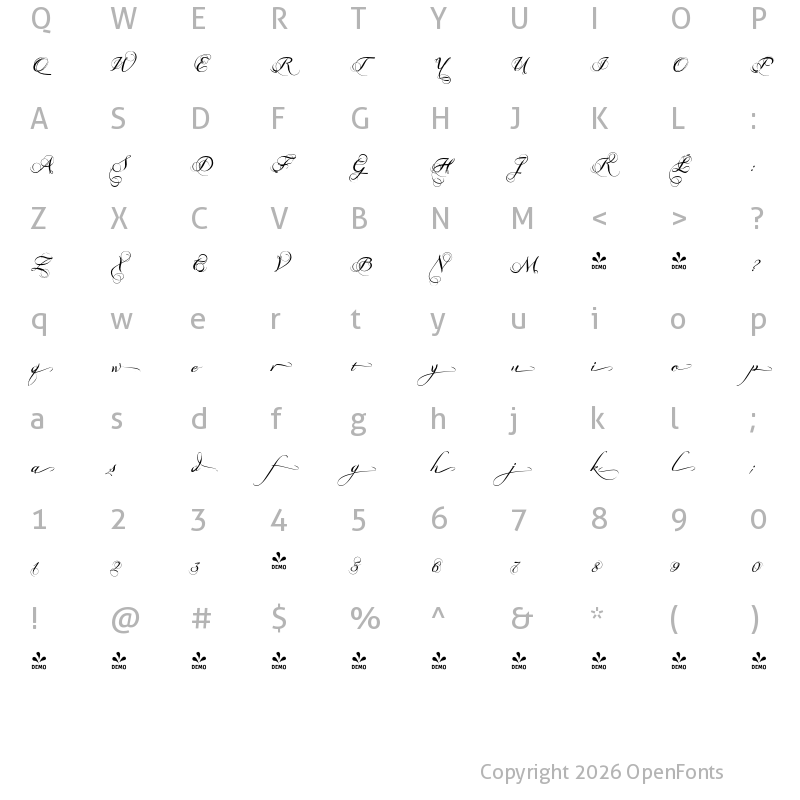 Character Map of FONTSPRING DEMO - GrandezzaEcho Regular