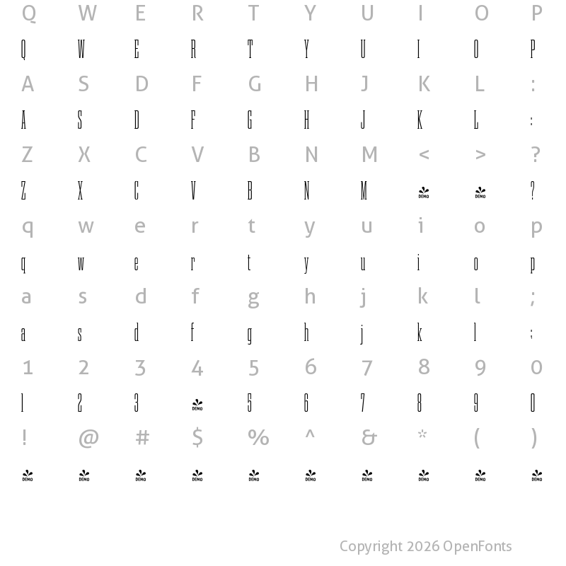 Character Map of FONTSPRING DEMO - Gravtrac Cr Lt Regular