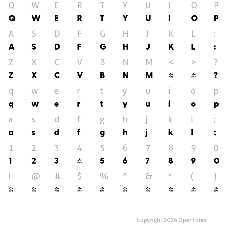 Character Map of FONTSPRING DEMO - Greycliff Hebrew CF Heavy Regular