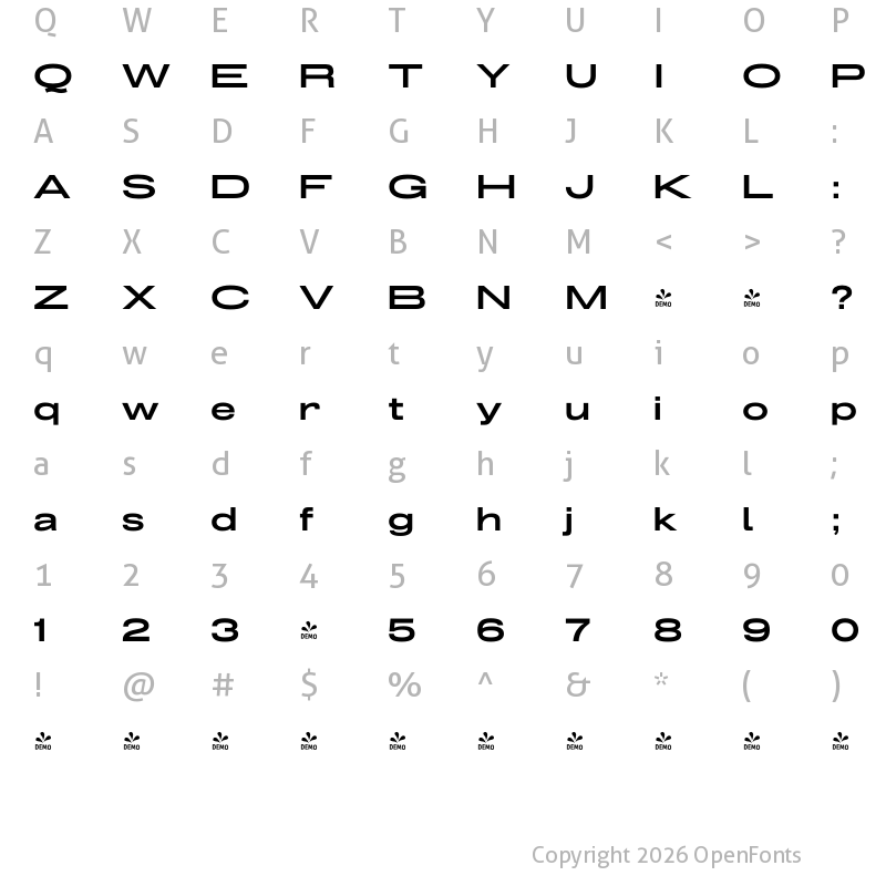 Character Map of FONTSPRING DEMO - Grillmaster Expanded Bold