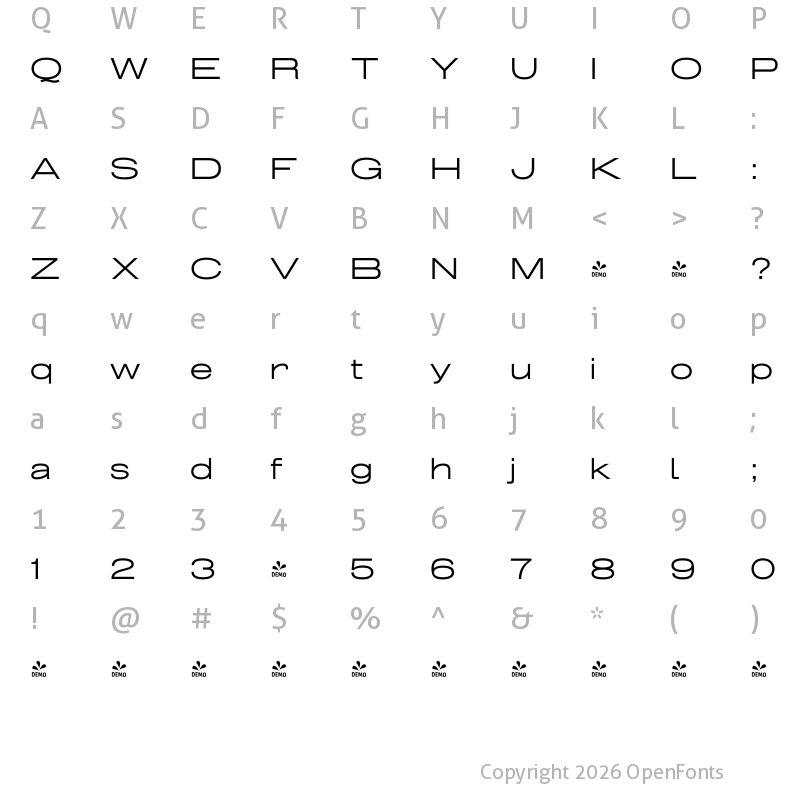 Character Map of FONTSPRING DEMO - Grillmaster Expanded Light Regular