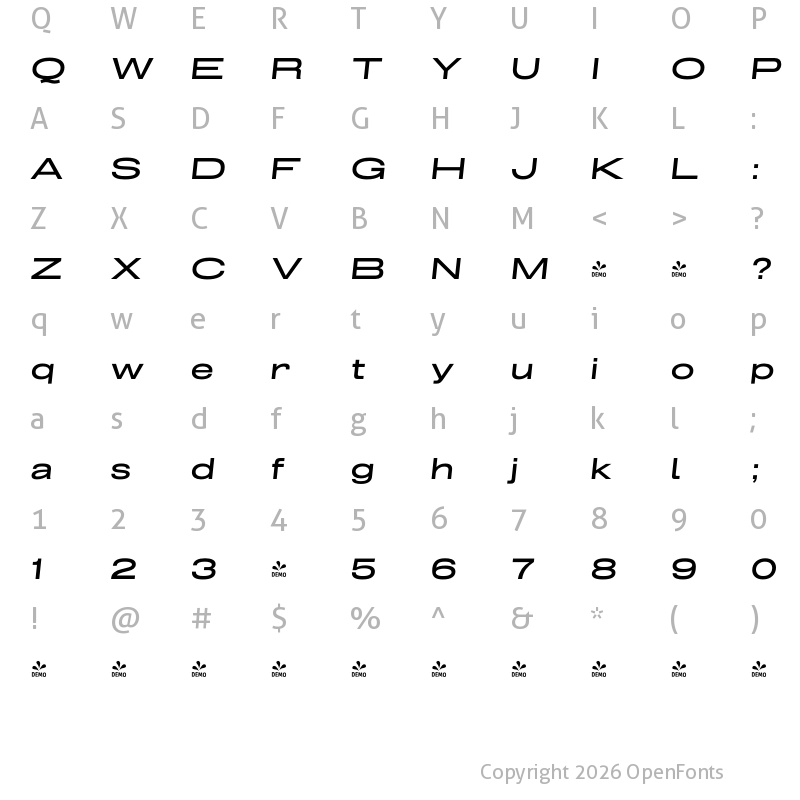 Character Map of FONTSPRING DEMO - Grillmaster Expanded Med Italic