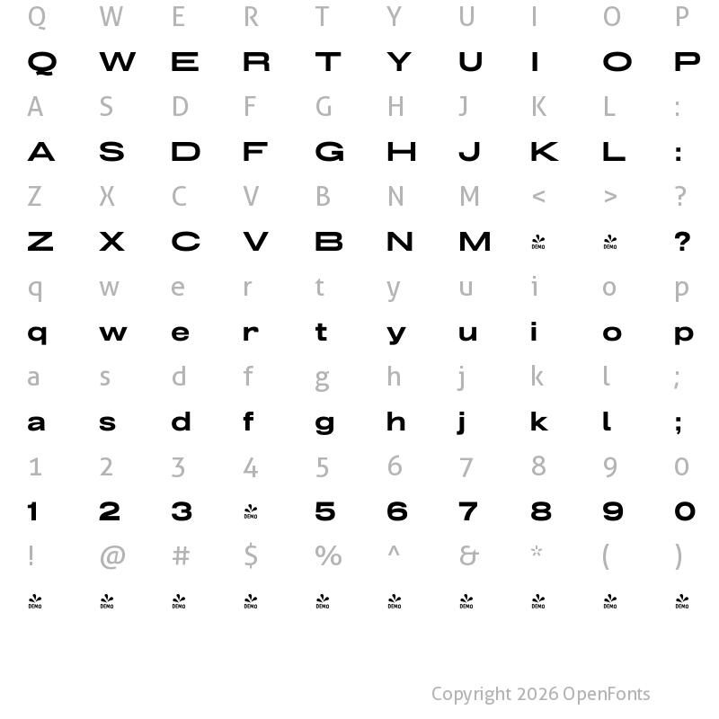 Character Map of FONTSPRING DEMO - Grillmaster Extended ExtBd Regular