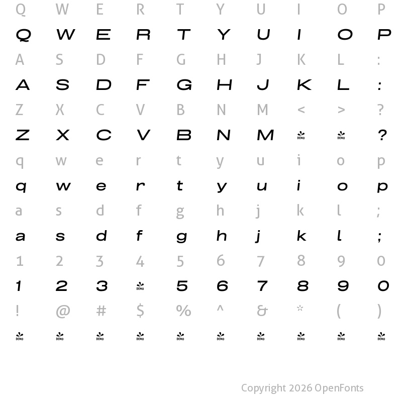 Character Map of FONTSPRING DEMO - Grillmaster Extended Med Italic